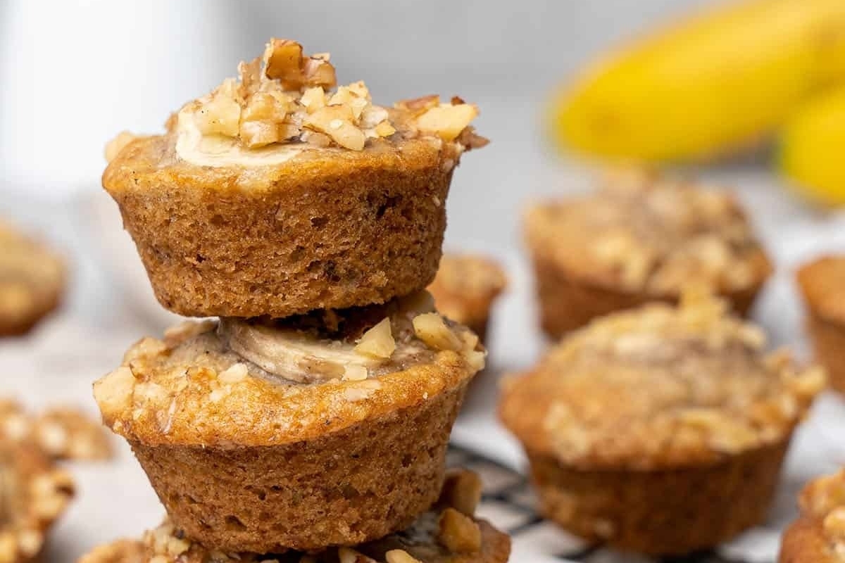 A stack of mini banana muffins.