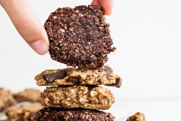 A stack of banana peanut butter oatmeal cookies.