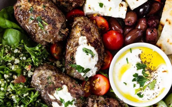 Beef Kofta with sauce on the side.