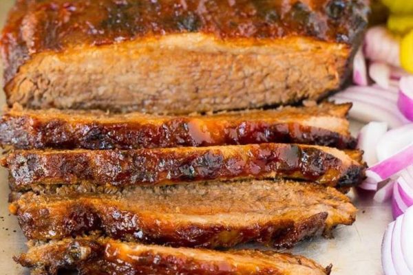 Instant pot brisket with sauce sliced.