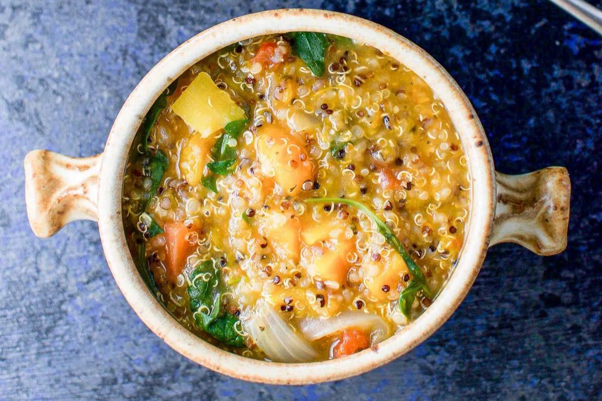 Butternut squash stew with quinoa in a bowl.