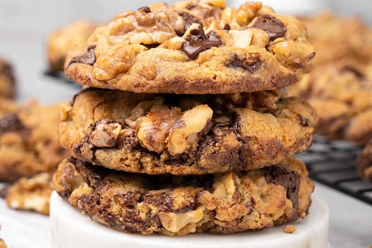 Chocolate chip and walnut cookies.