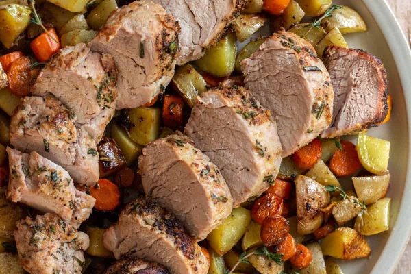 Cast Iron Pork Tenderloin with roasted vegetables. 