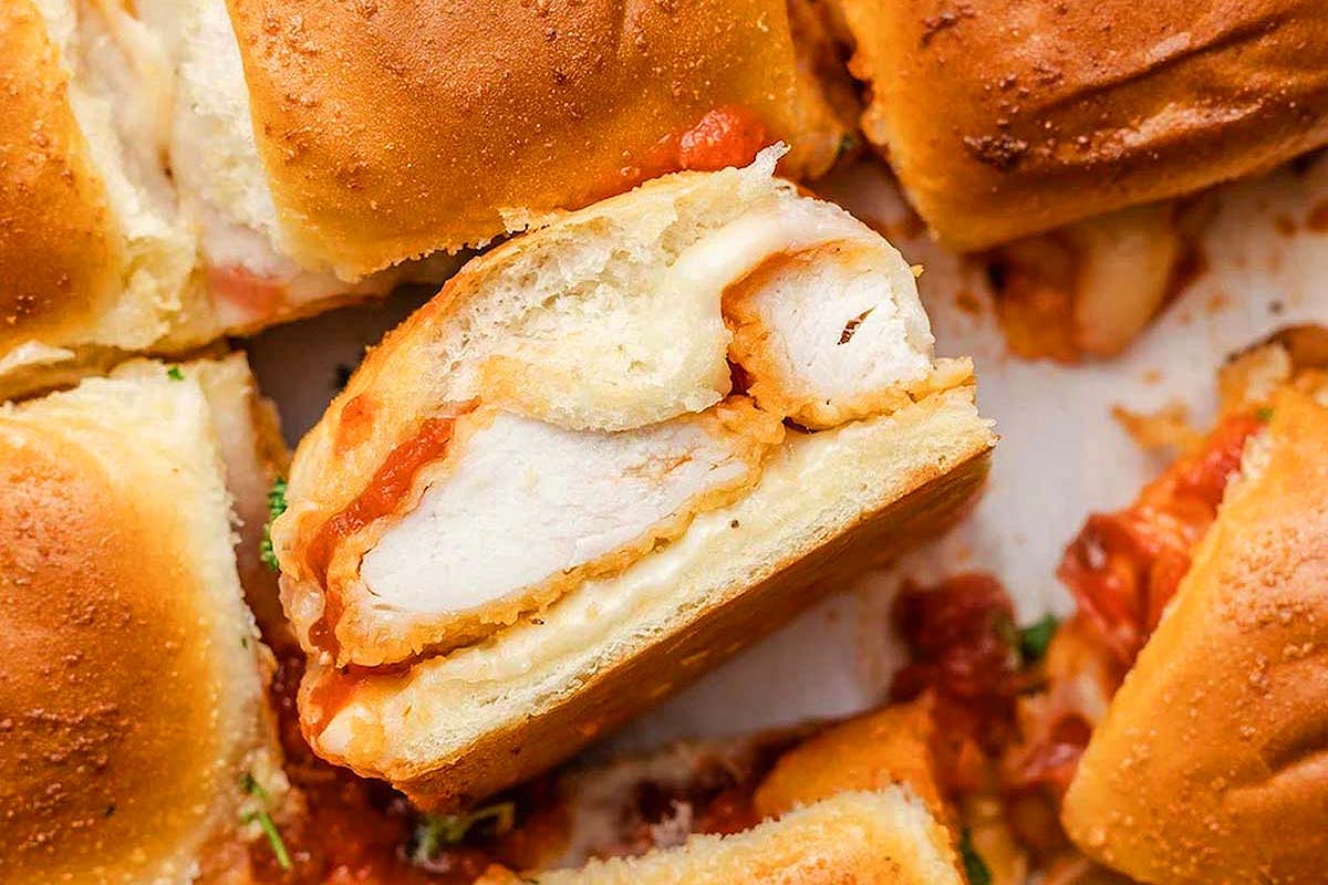 Crispy chicken and cheese sliders.
