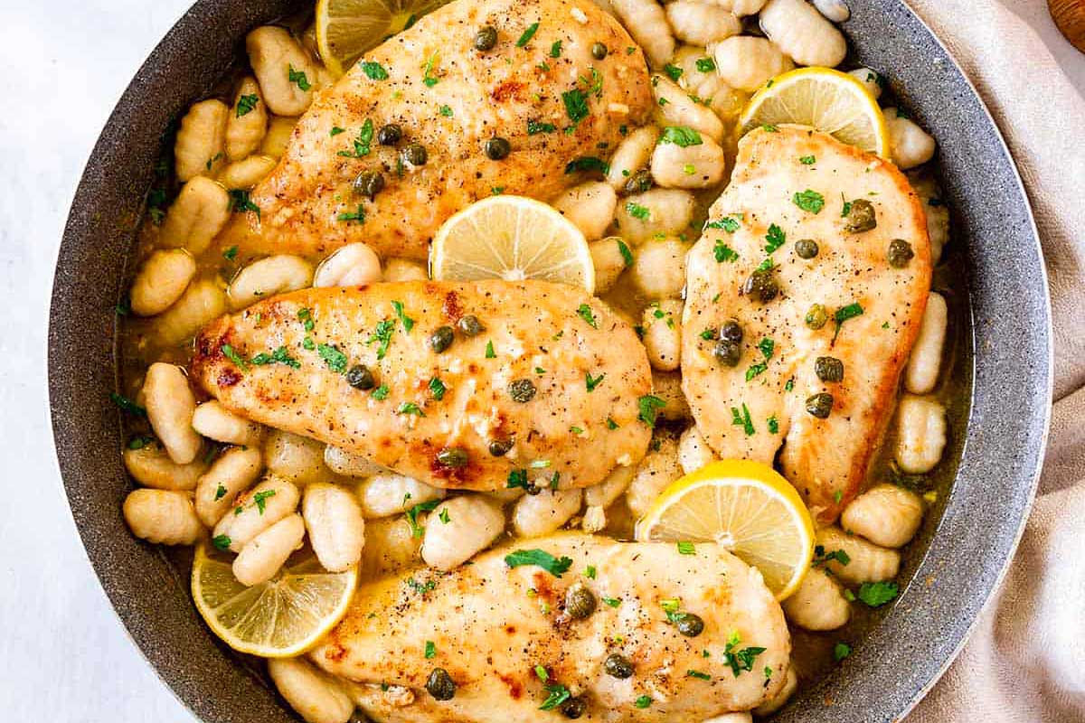 Chicken Piccata with Gnocchi. 