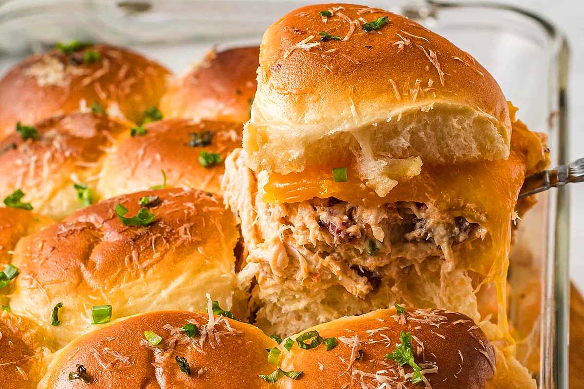 Chicken sliders with bacon and cream cheese.