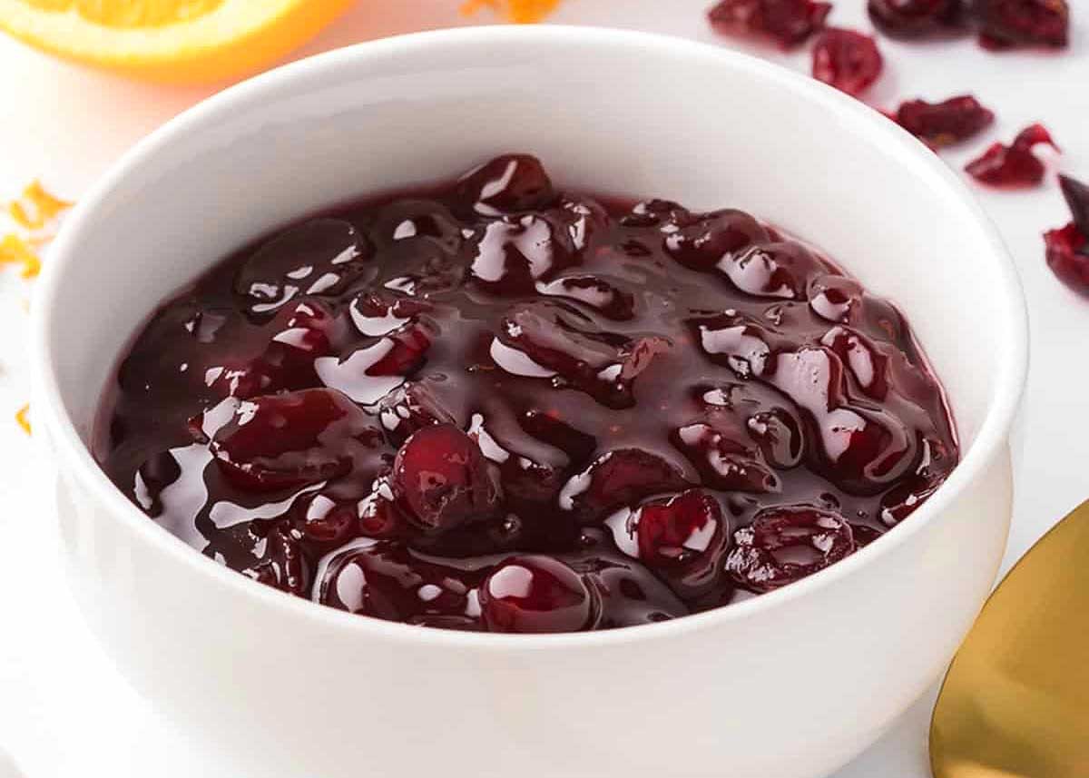 Thick homemade cranberry sauce.