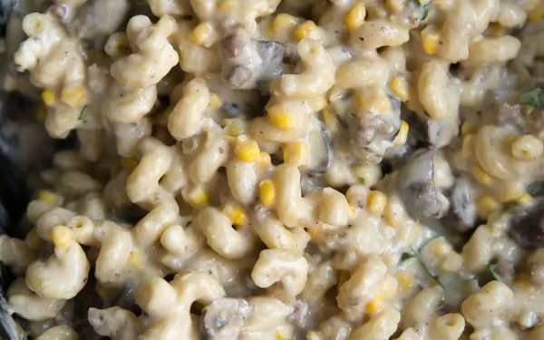 Creamy mac and cheese with pancetta.