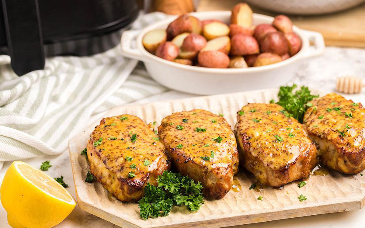 Delicious Air Fryer Honey Mustard Pork Chops.