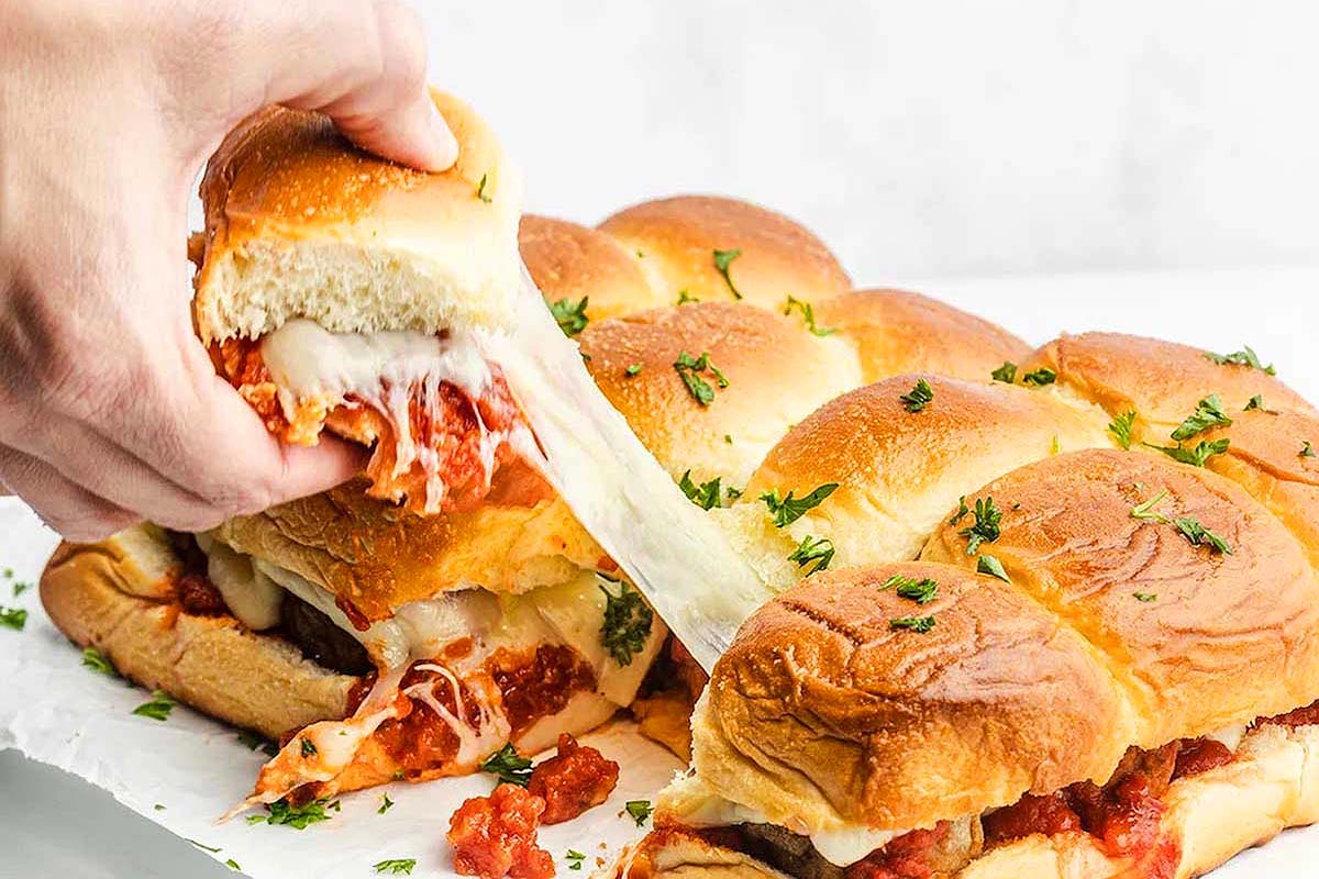 Italian meatball sliders on Hawaiian rolls.
