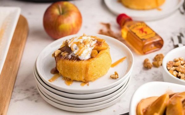 Instant Pot fireball apple shortcakes on a stack of plates