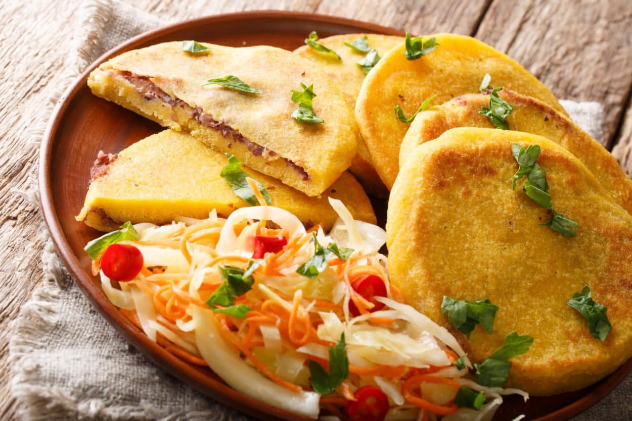 El Salvador's Pupusa on a ceramic plate.