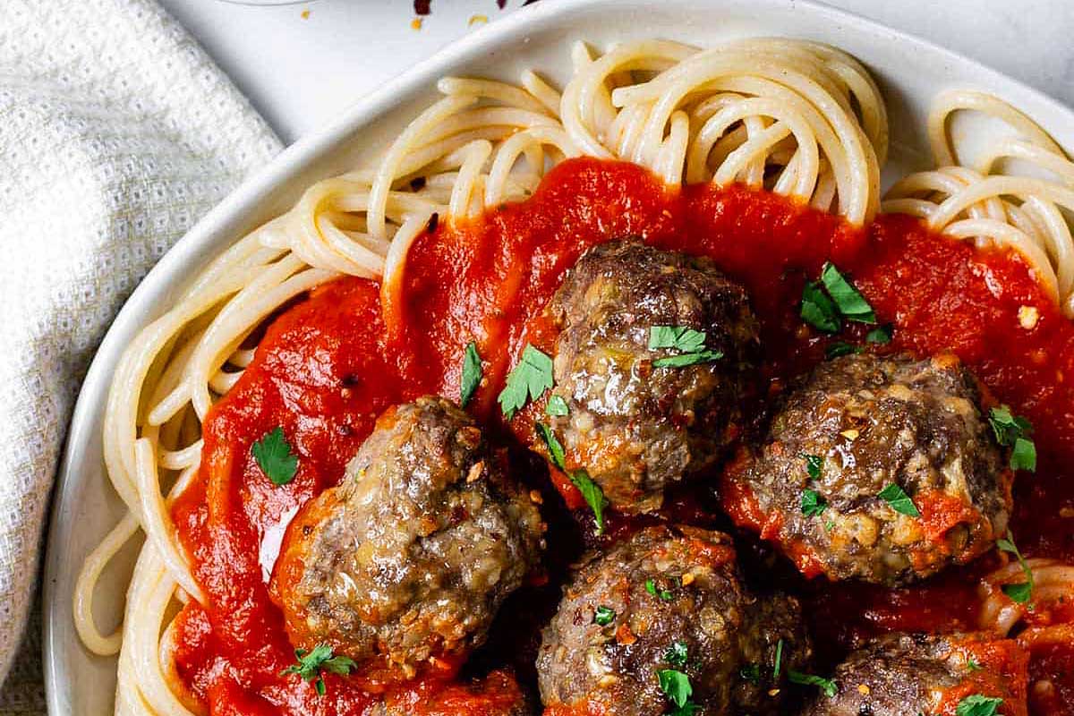 meatballs on spaghetti. 