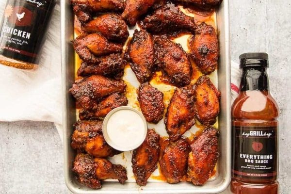 Chicken wings on a sheet pan.