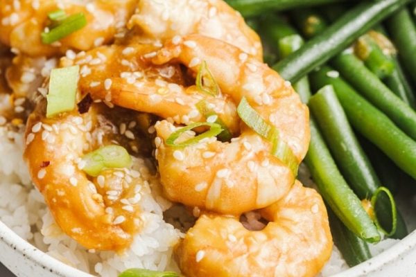 Shrimp cooked in a homemade teriyaki sauce. 