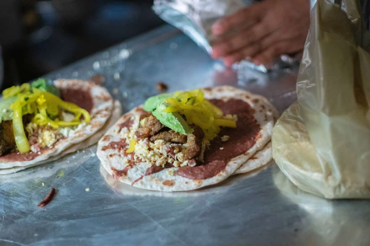 Honduras’ Baleada on a metal surface.