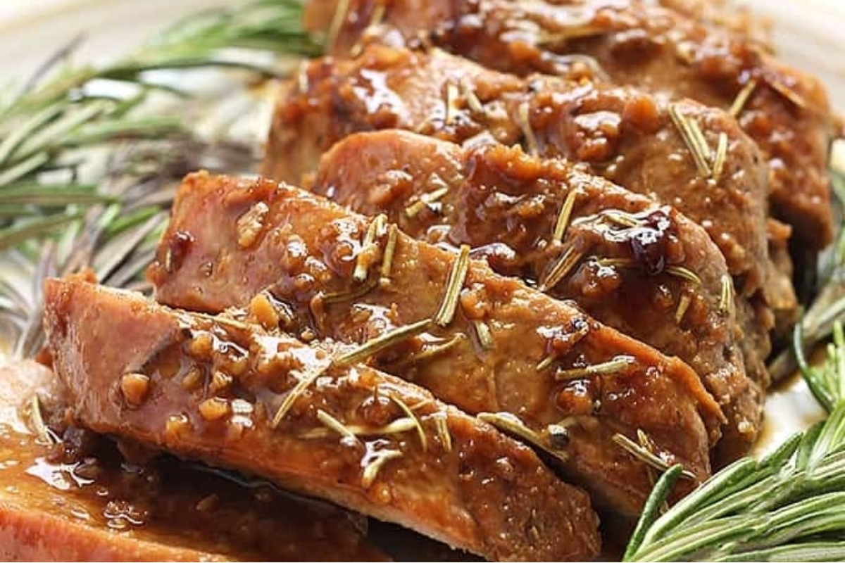 Slices of Honey Dijon Pork Tenderloin. 