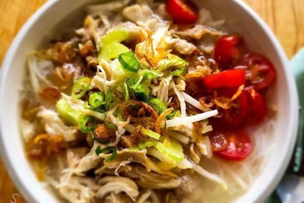 One serving of Indonesian Chicken Noodle Soup. 