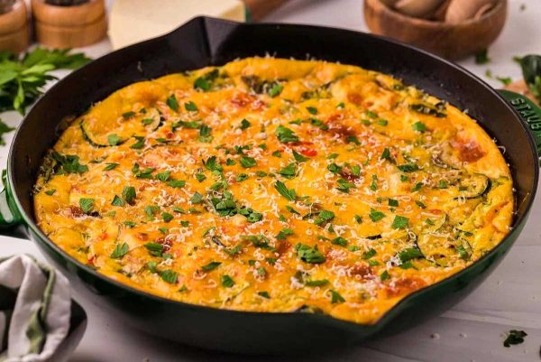 Italian Frittata in a skillet pan.