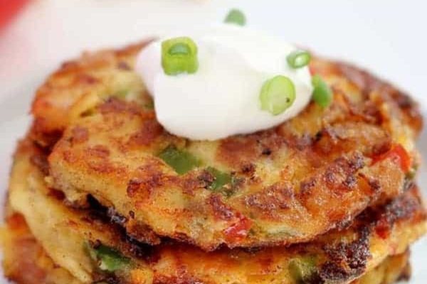 Pancakes made with leftover mashed potatoes. 