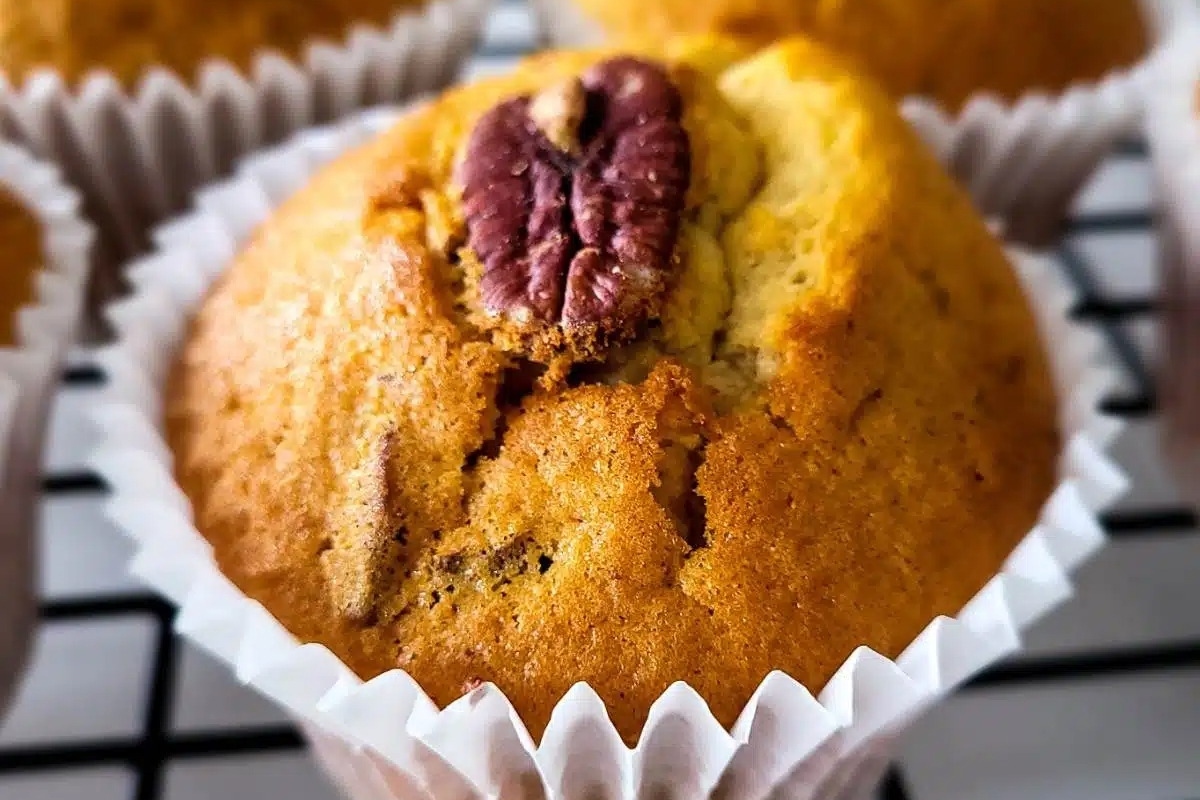Maple muffins with a pecan on top.