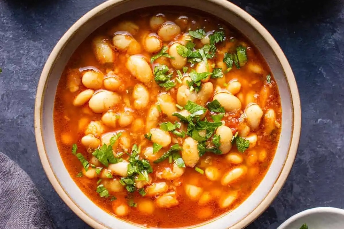 Moroccan slow cooker bean stew in a bowl.