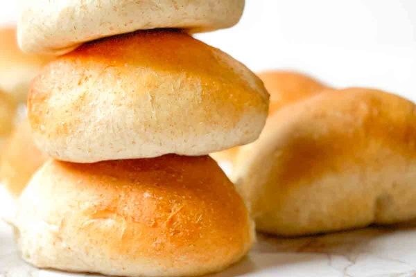 A stack of bread rolls stacked on top of each other.