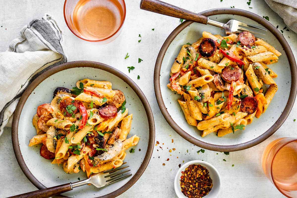 One Pot Creamy Cajun Sausage Pasta