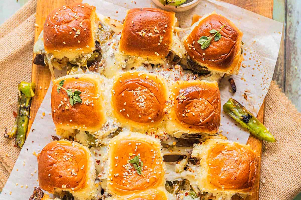 Sliders with Philly cheesesteak.