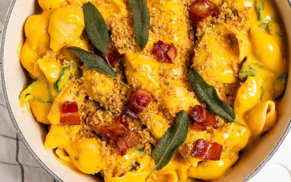 Pumpkin Mac and Cheese on a bowl