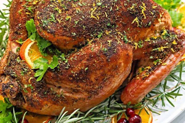 Roasted turkey cooked with dry brine. 