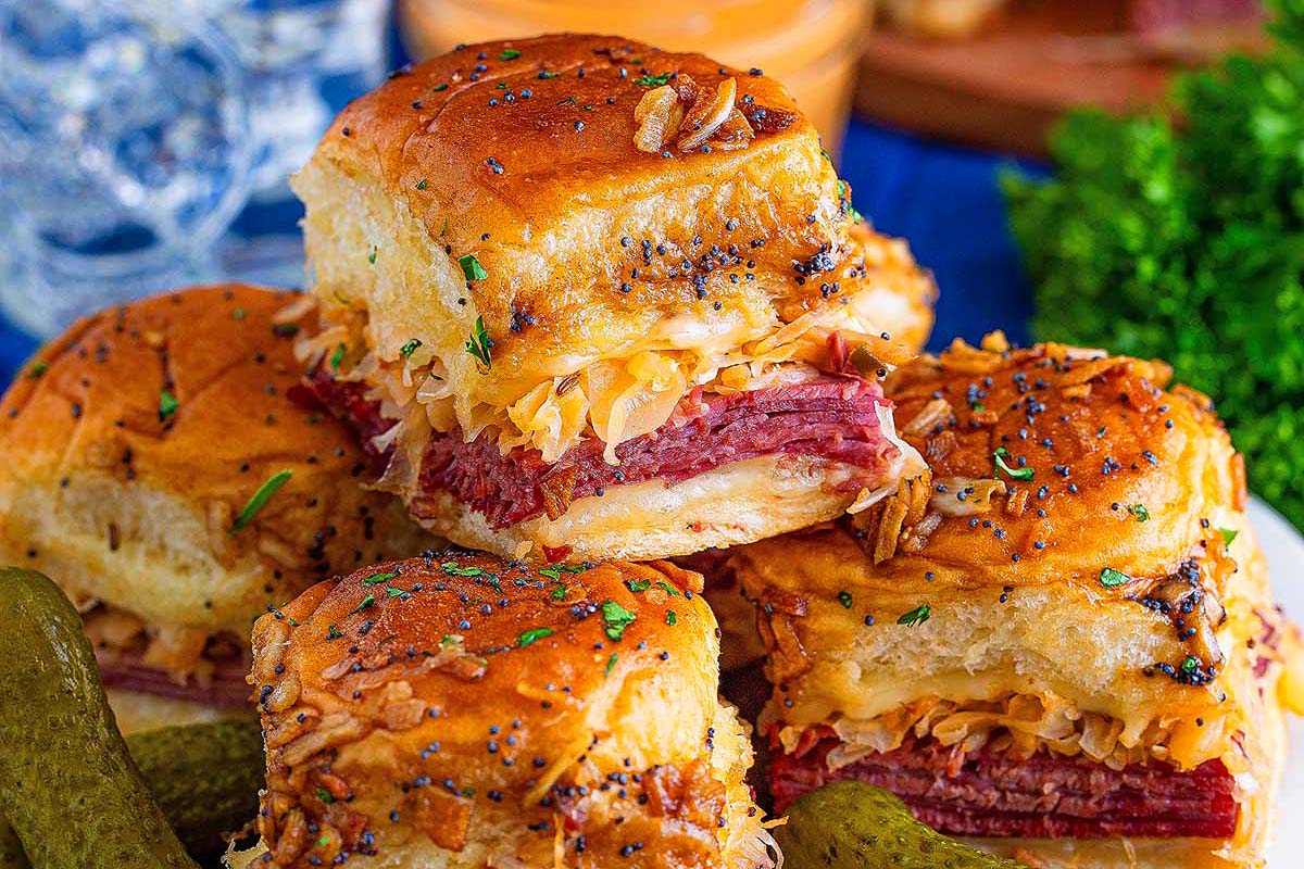Sliders with a Reuben filling.