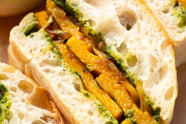 Sandwich with roasted squash.