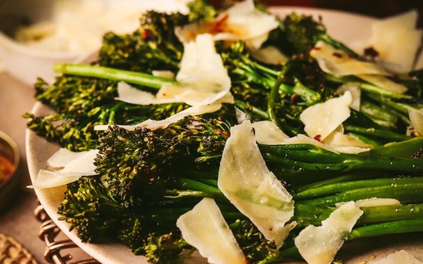 Broccoli roasted with parmesan cheese.