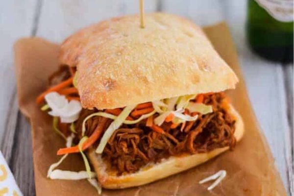 Slow cooker barbecue pork sandwich.