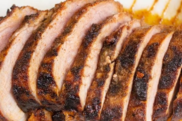 Slices of Smoked Paprika Pork Tenderloin. 