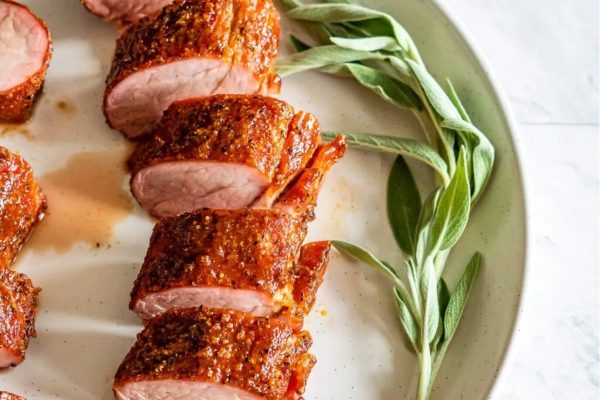 Slices of Smoked Pork Tenderloin. 