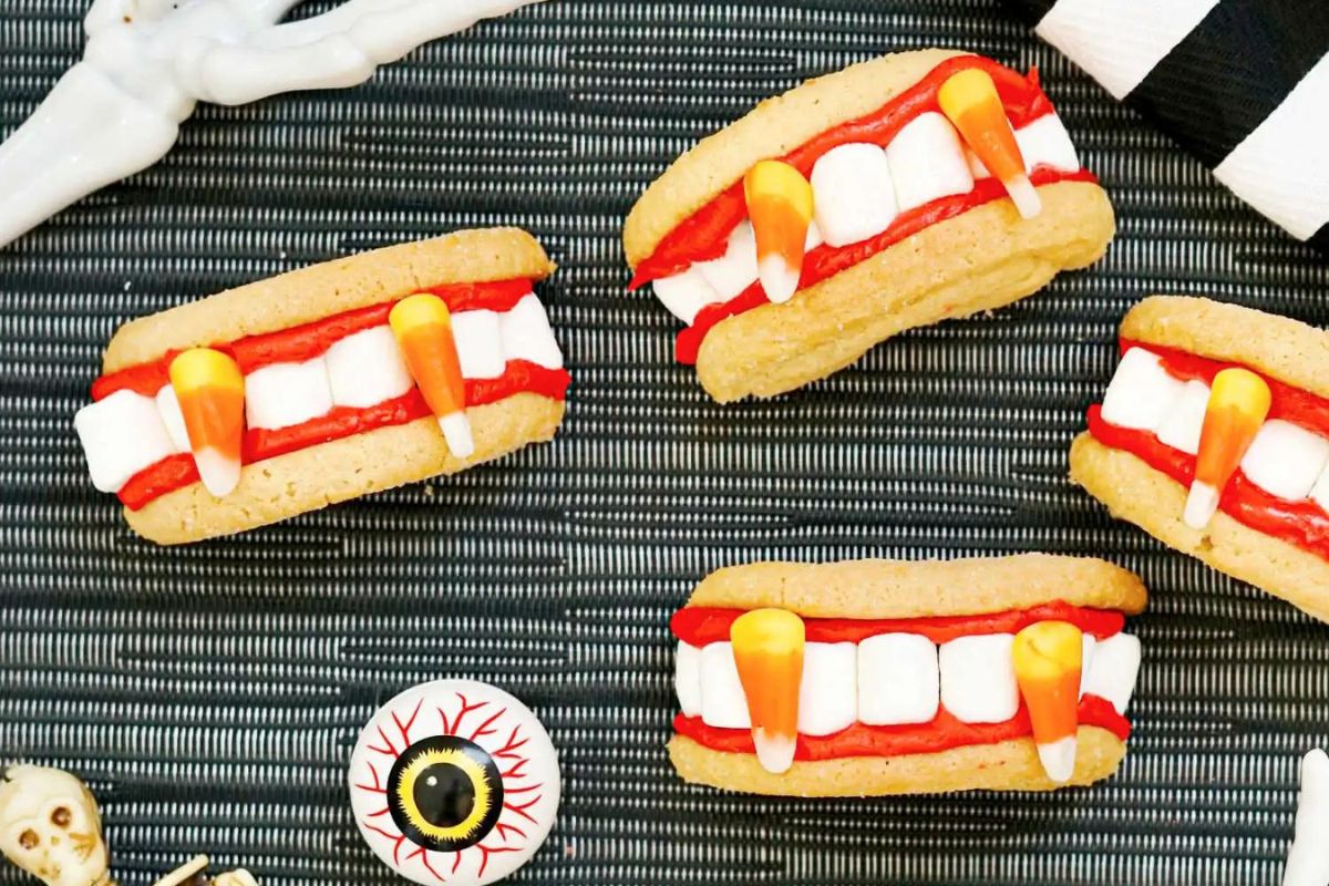 Cookies that look like bloody vampire fangs.