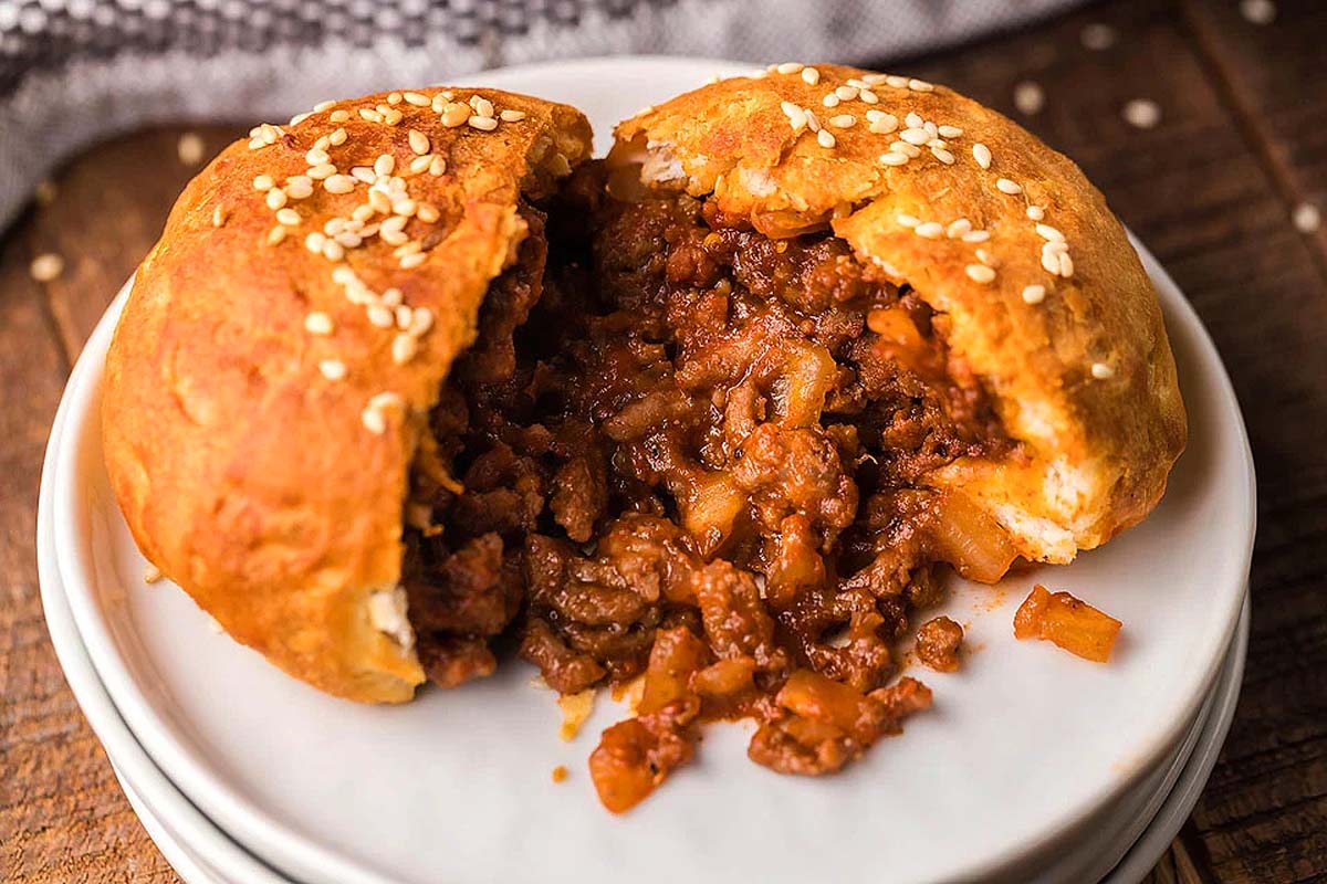 A sloppy joe pocket made in an air fryer.
