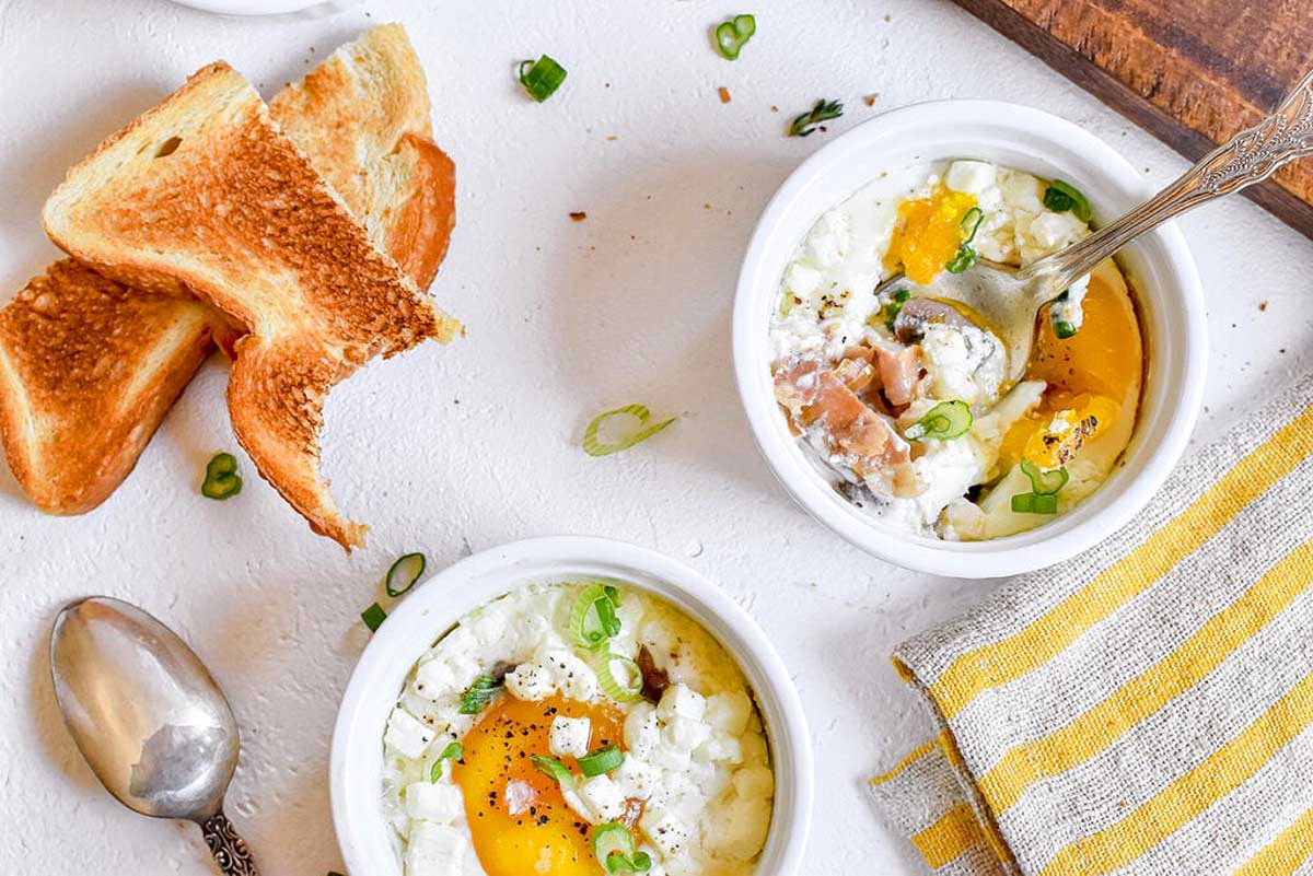Baked Eggs en Cocotte with Prosciutto and Mushrooms