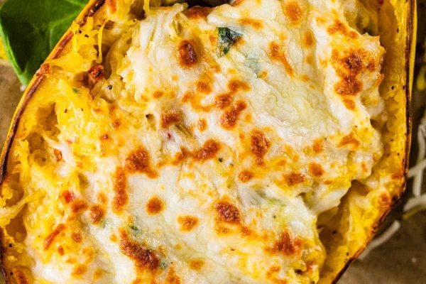 Baked spaghetti squash with lots of cheese.