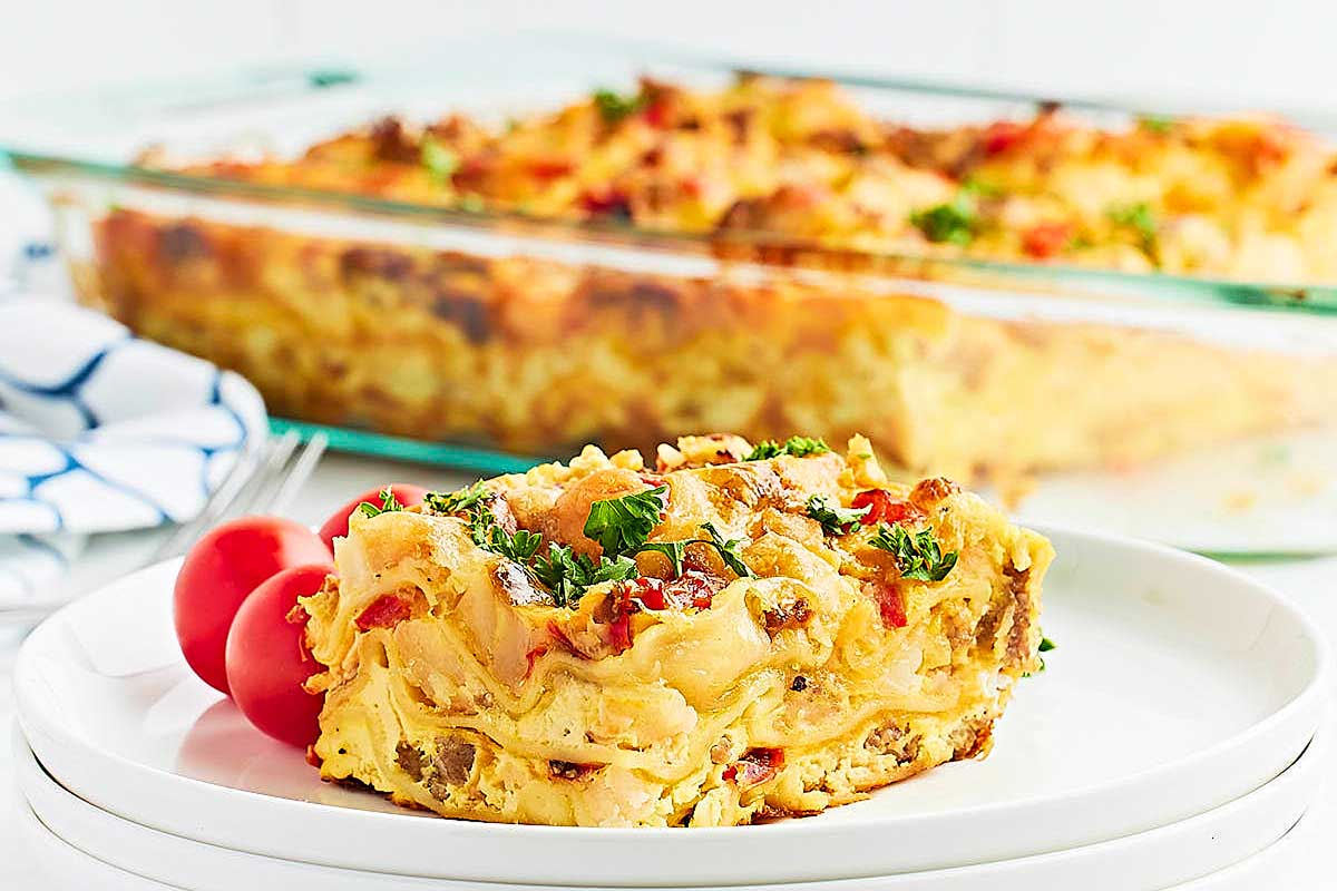 Colorful breakfast lasagna.