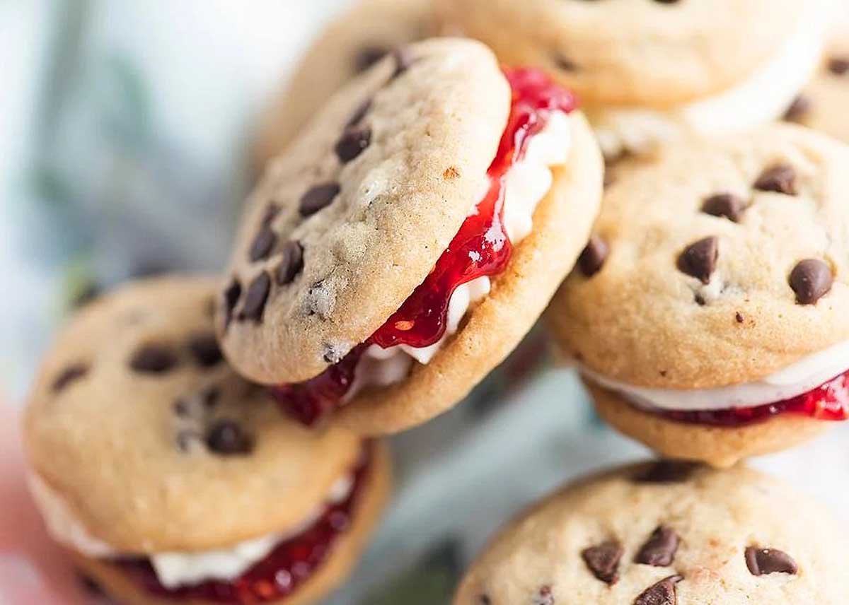 Chocolate Chip Buttercream Jam Sandwich cookies.