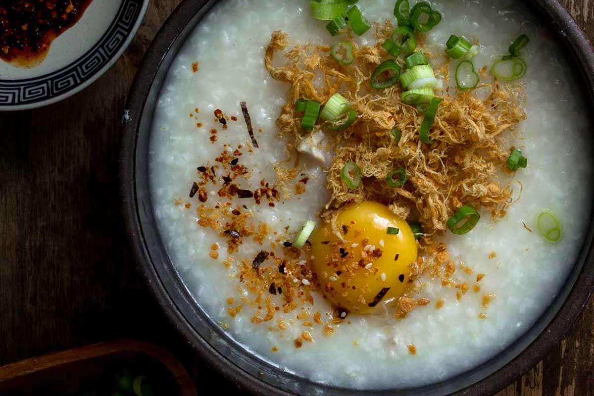 Chicken congee with egg.