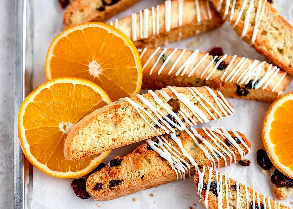 Cranberry Orange Biscotti with White Chocolate Drizzle. 