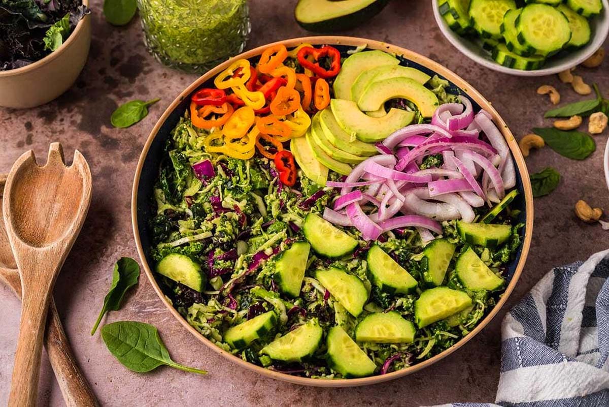 Green goddess salad in a bowl. 