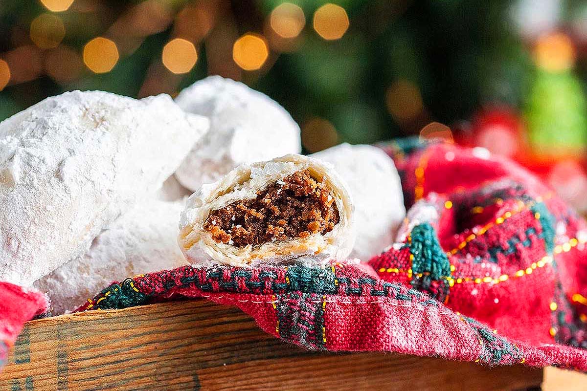 Powdered sugar coated Italian chestnut cookies.