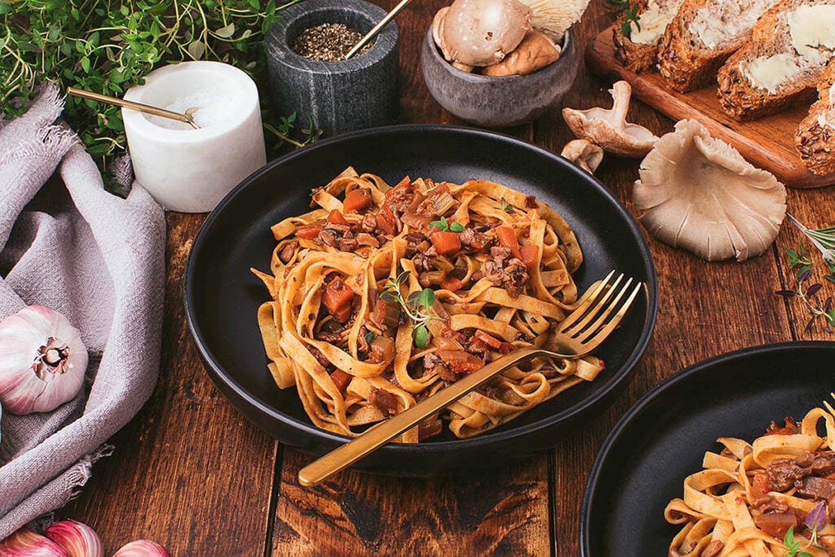 A plate of pasta with a mushroom ragu sauce. One of the best Italian dinner recipes.