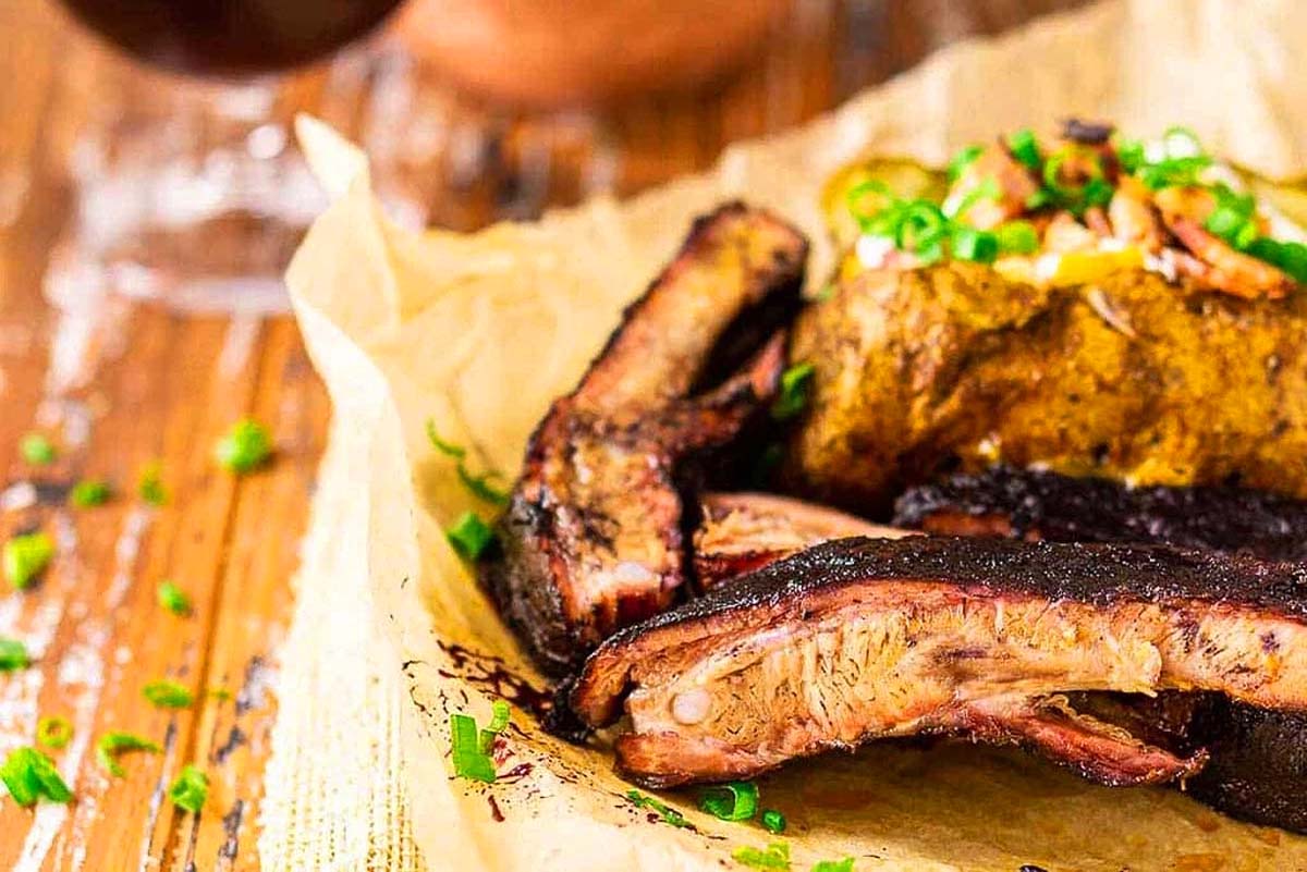 A rack of pellet grilled ribs. 