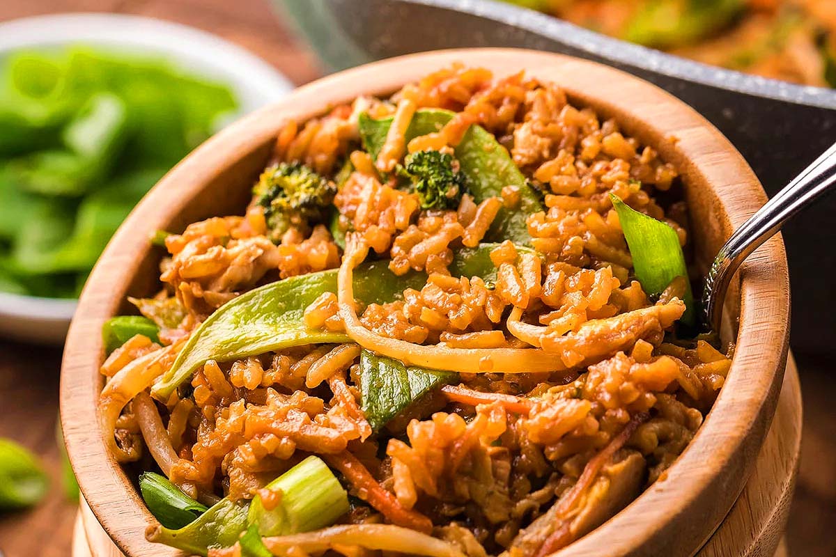A bowl of homemade fried rice.